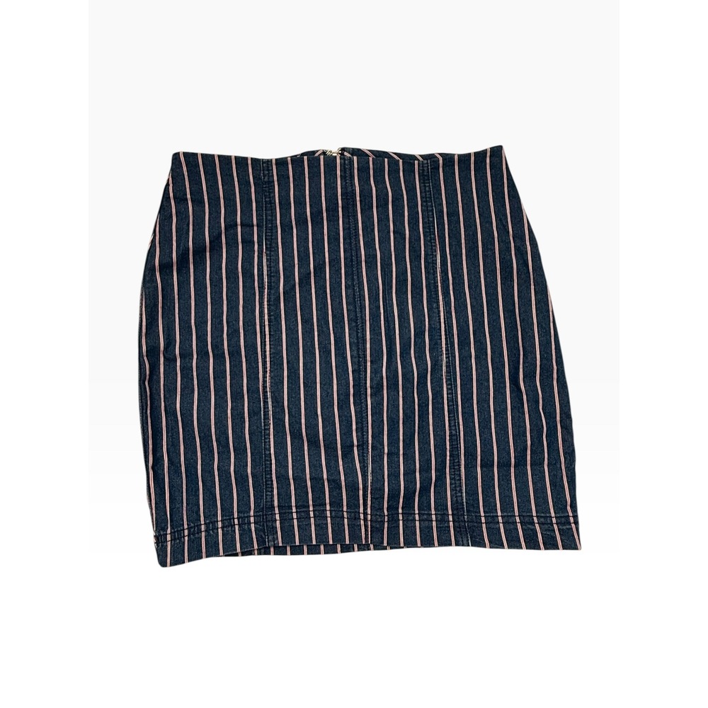 Altar'd State Pinstripe Denim Mini Skirt Dark Indigo Red White size Small